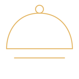 Icône fine line dorée représentant une cloche de restaurant, symbolisant l'expérience gastronomique proposée chez ARIA à Noyen-sur-Sarthe